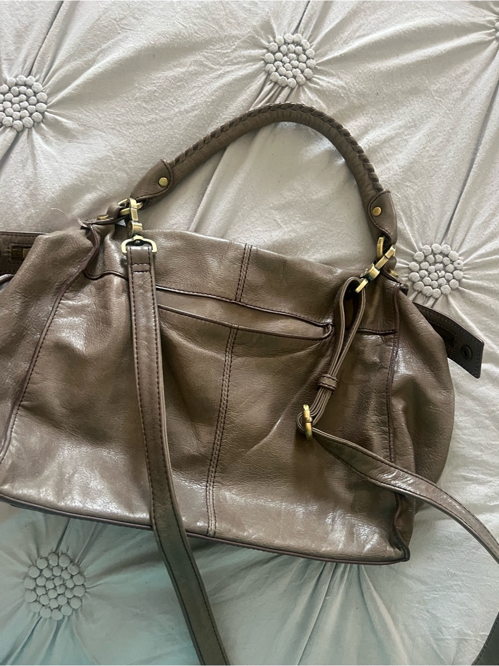 Women's Taupe Leather Shoulder Bag - Classic Everyday Tote